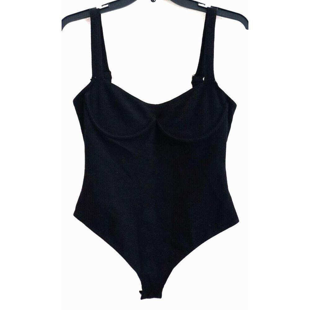 Intimately Free People Women Sz L Black In The City Underwire Ribbed Bodysuit